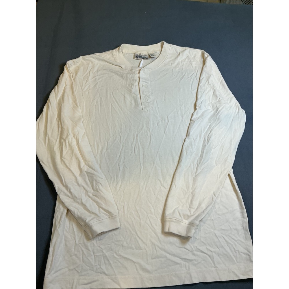 Aeropostale Mens Henley Shirt Large Cream Long Sleeve Cotton Classic Casual Tee